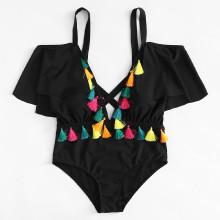 Shein Criss Cross Tassel Swimsuit