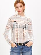 Shein White Long Sleeve Hollow Out Crochet Embroidered Top