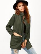 Shein Army Green Drawstring Waist Epaulet Coat