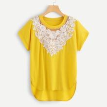 Shein Plus Contrast Lace Asymmetrical Hem Tee