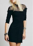Rosewe Fantastic Turtleneck Lace Splicing Woman Sheath Dress Black