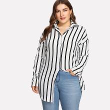 Shein Plus Drop Shoulder Striped Dolphin Hem Shirt