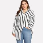 Shein Plus Drop Shoulder Striped Dolphin Hem Shirt