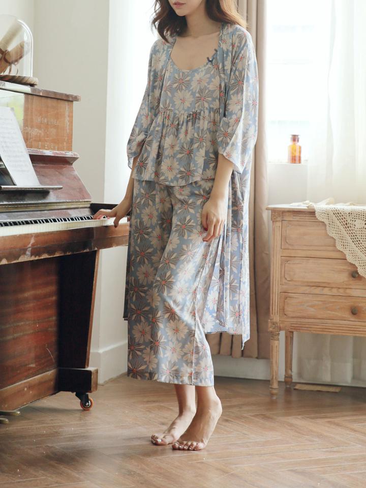 Shein Daisy Print Cami Pj Set With Robe