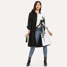 Shein Figure Print Two Tone Coat