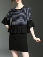 Shein Color Block Striped Bell Sleeve Sheath Dress