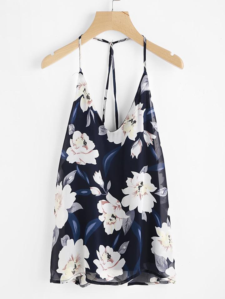 Shein Florals Backless Halter Top