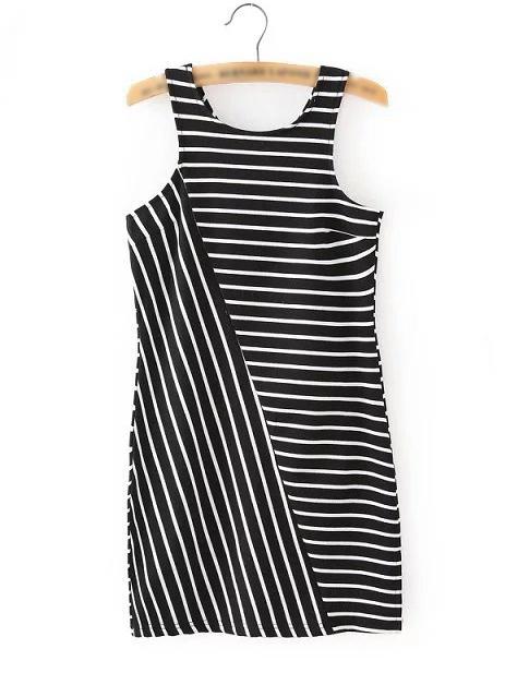 Shein Black And White Irregular Stripe Skinny Dress