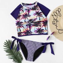 Shein Plus Jungle Print Striped Two Piece Swimwear