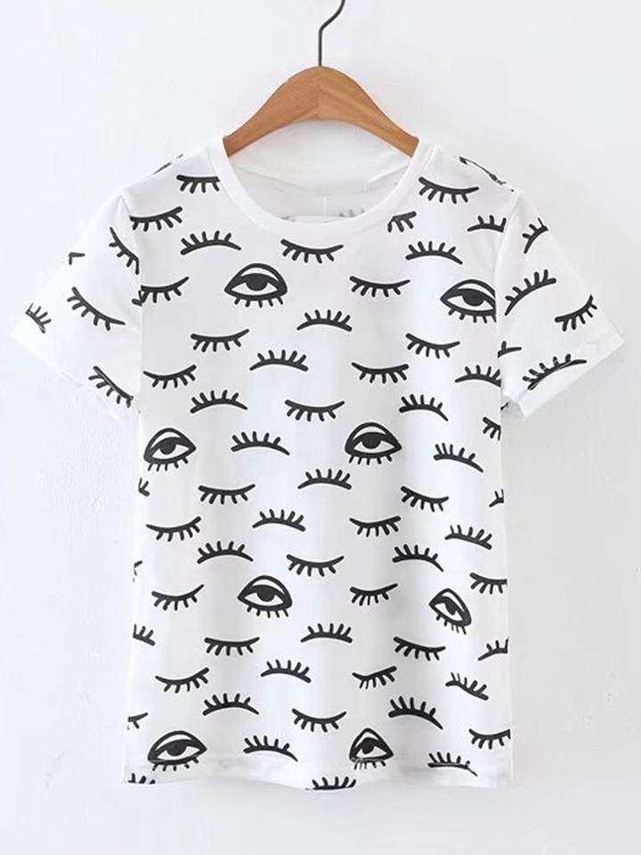 Shein Eyes Print Cute T-shirt