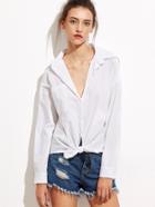 Shein White Slit Shoulder Tie Front Pocket Shirt