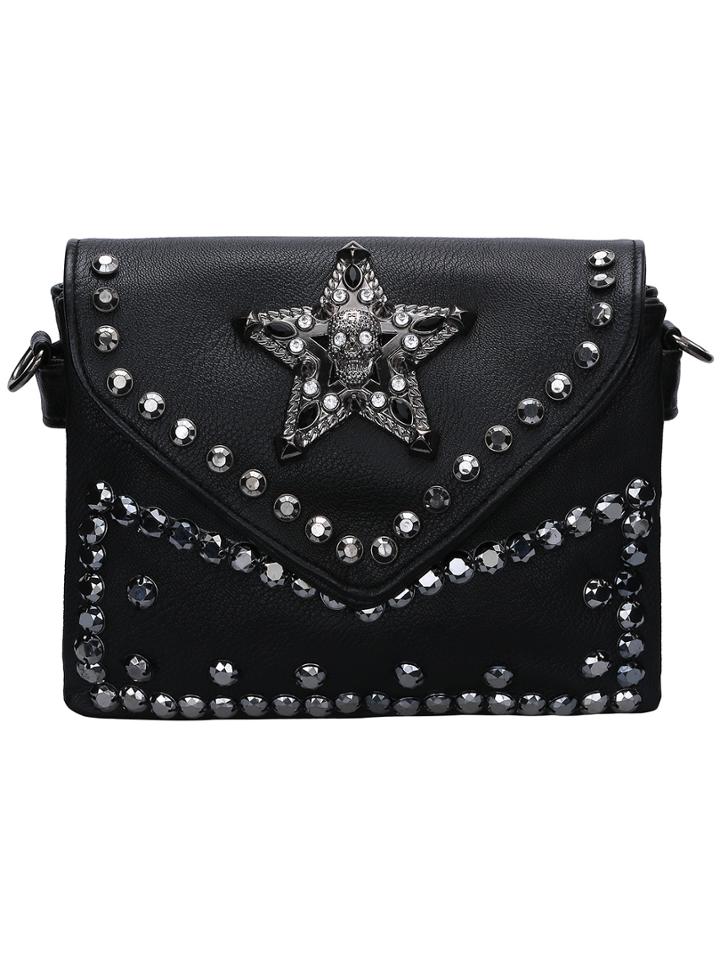 Shein Black Magnetic Studded Skull Satchel Bag