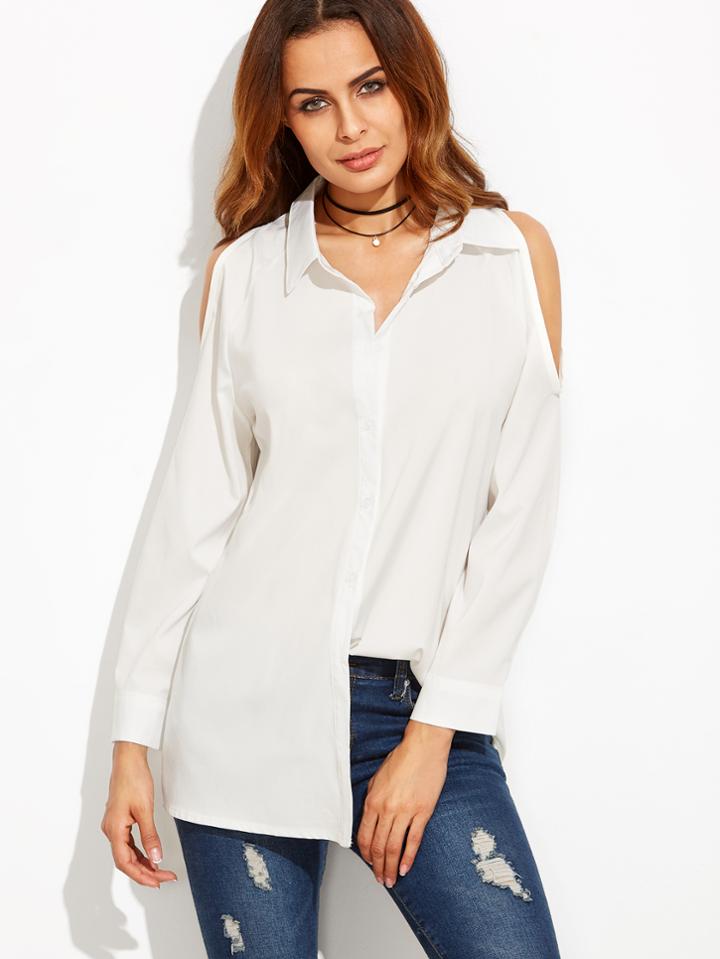 Shein White Open Shoulder Blouse