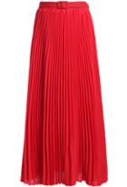 Shein Red With Belt Chiffon Pleated Skirt
