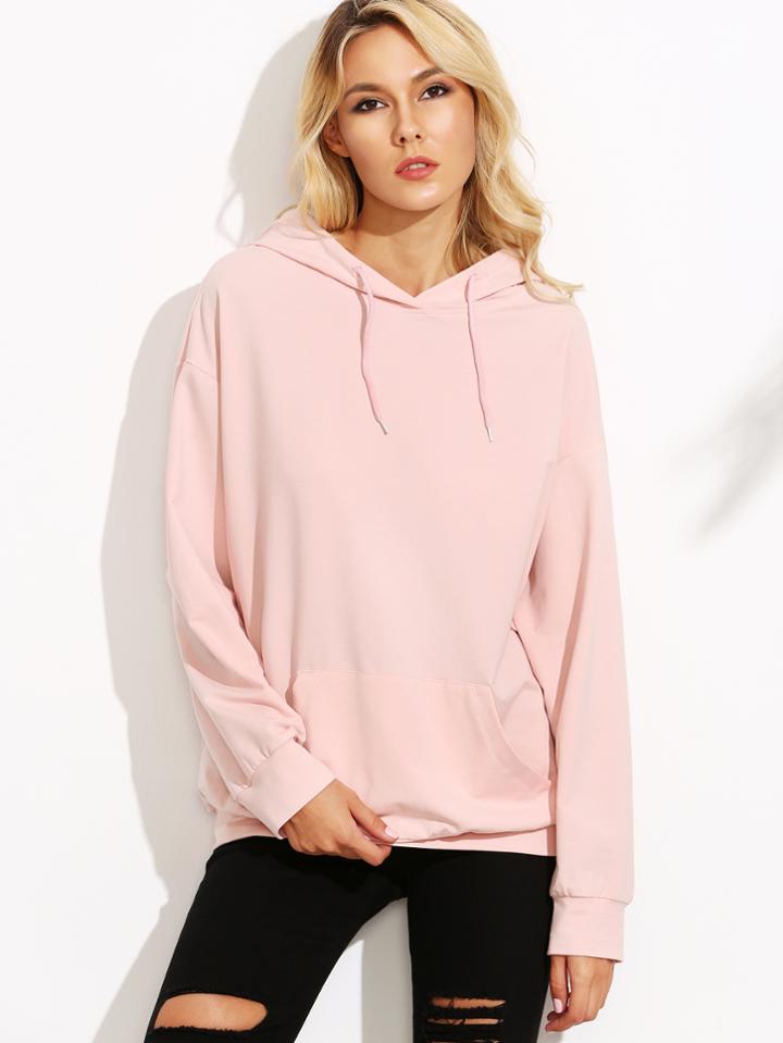 Shein Drop Shoulder Hoodie With Kangaroo Pocket