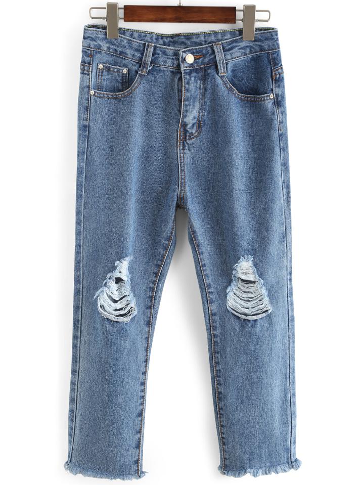 Shein Knee Ripped Straight Ankle Jeans