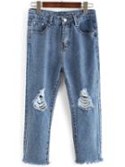 Shein Knee Ripped Straight Ankle Jeans