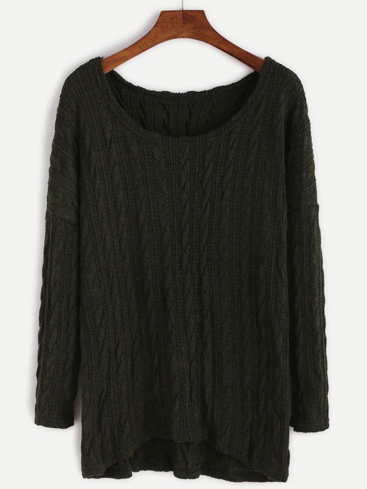 Shein Drop Shoulder Cable Knit Dip Hem Sweater