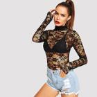 Shein Mock-neck Fitted Lace Top