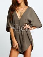 Shein Army Green V Neck Batwing Sleeve Tie-waist Playsuit