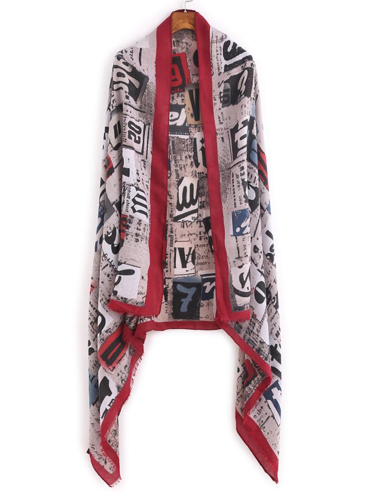 Shein Red Edge Print Eyelash Fringe Scarf