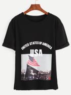 Shein Black Graphic Print Drop Shoulder T-shirt