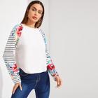 Shein Floral And Striped Raglan Sleeve Tee