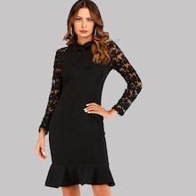 Shein Bow-tie Lace Panel Ruffle Hem Dress