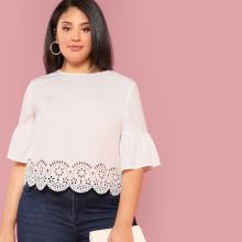 Shein Plus Laser Cut Scalloped Hem Blouse