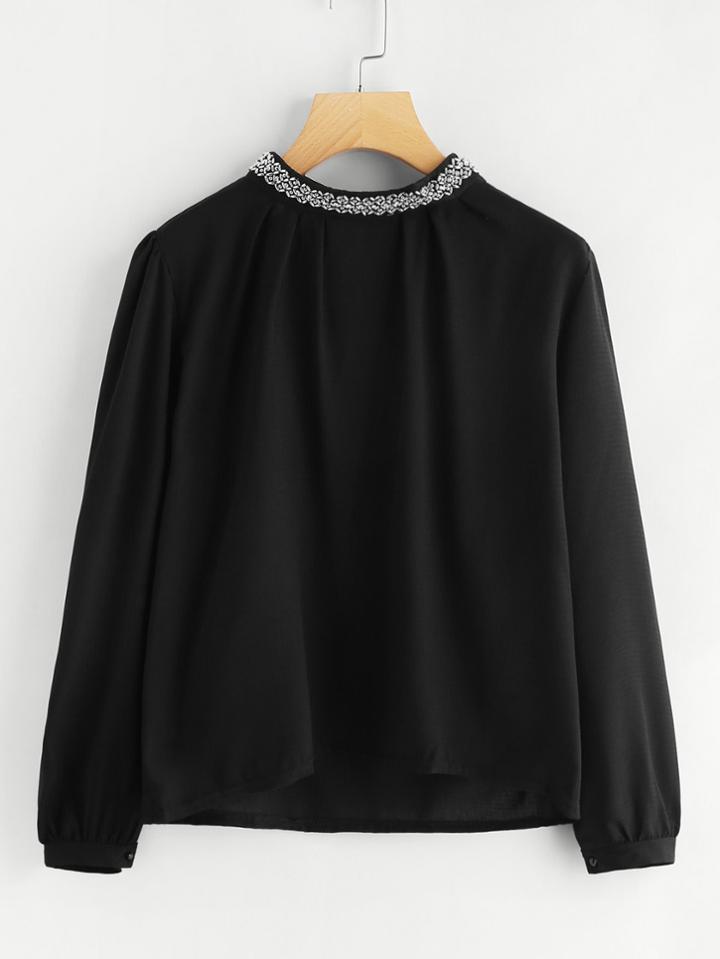 Shein Beaded Detail Keyhole Back Blouse