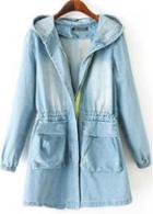 Rosewe Laconic Long Sleeve Hooded Collar Denim Blue Coat