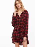 Shein Checked Tie Front Shirt Dress