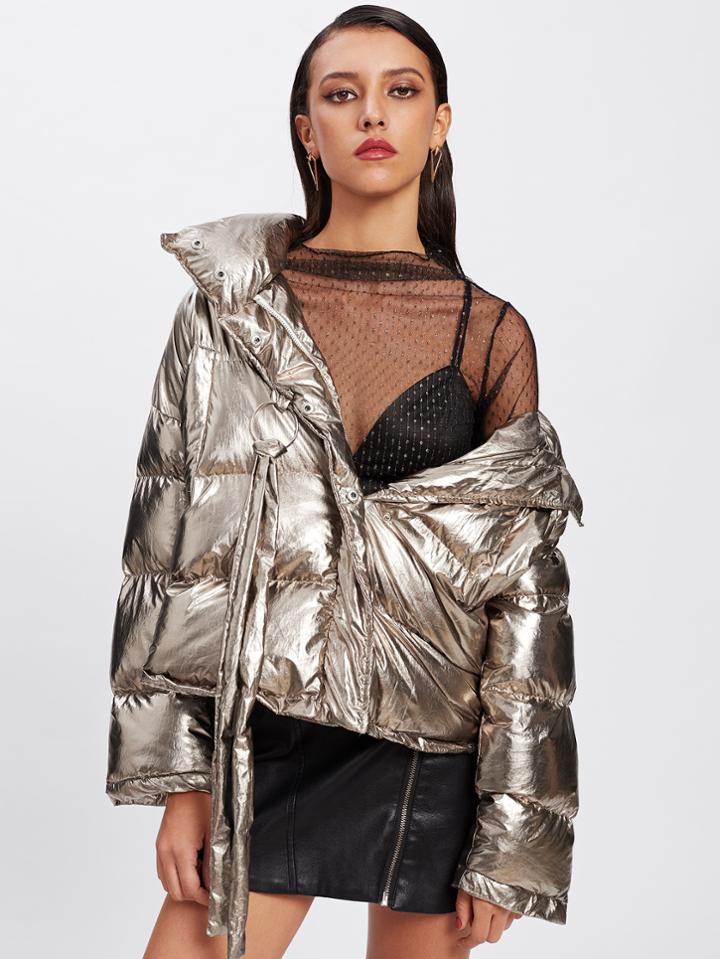 Shein Ring Strap Detail Padded Coat