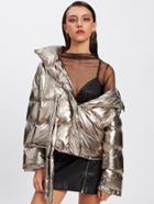 Shein Ring Strap Detail Padded Coat