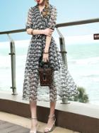 Shein V Neck Print Tie-waist Sheer Dress