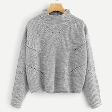Shein Stand Collar Eyelet Detail Marled Sweater