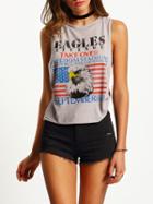 Shein Grey Crew Neck Eagle Print Tank Top