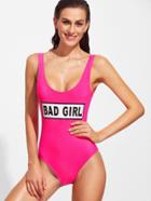 Shein Letter Print One-piece Scoop Swimsuit