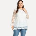 Shein Plus V Neck Embroidery Solid Blouse