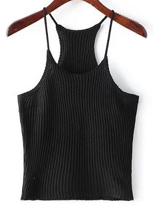 Shein Black Spaghetti Strap Rib Sweater Cami