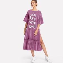 Shein Slit Ruffle Hem Glitter Dress