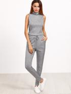 Shein Grey Marled Ribbed Knit Sleeveless Drawstring Waist Jumpsuit