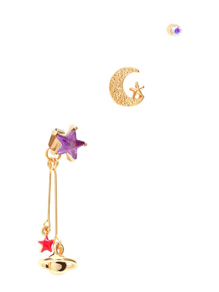 Shein Gold Tone Star And Moon Charm Earring Set