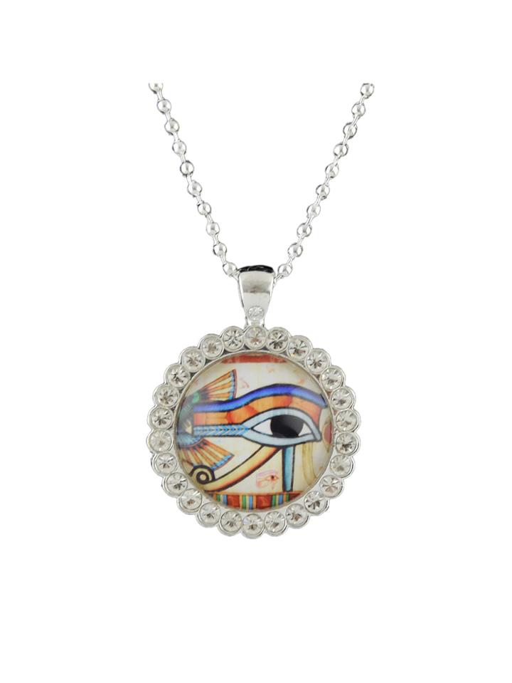 Shein Ethnic Style White Color Rhinestone Eye Shape Pendant Necklace