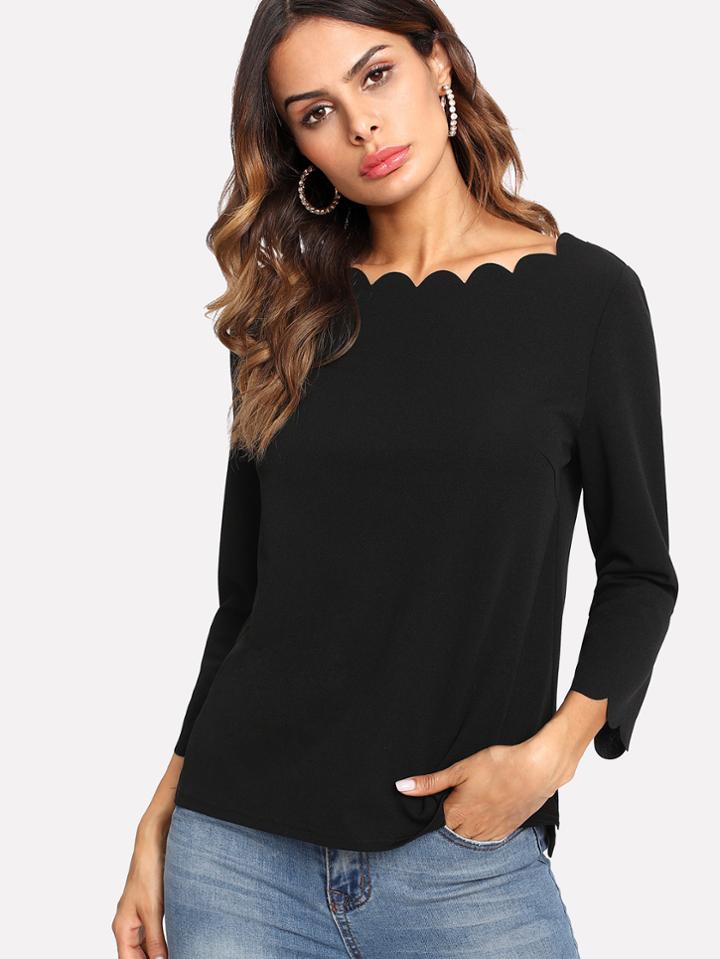 Shein Scalloped Trim Tee