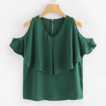 Shein Ruffle Layered Open Shoulder Blouse