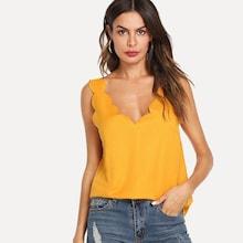 Shein Plunging Neck Scallop Edge Top