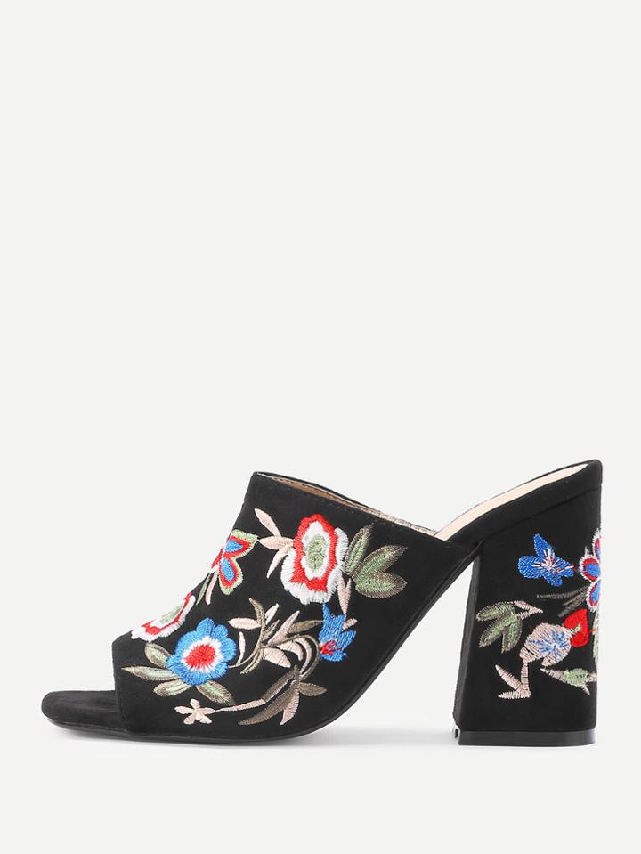 Shein Flower Embroidery Heeled Mules