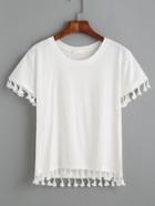 Shein White Tassel Trim T-shirt