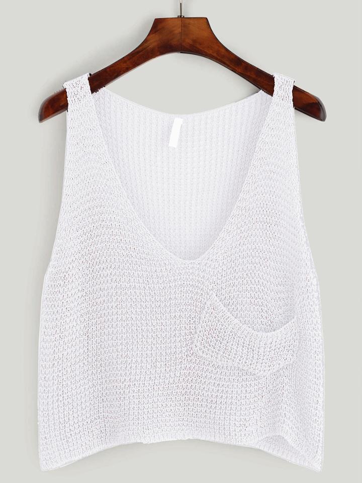 Shein Plunging V-neckline Crop Knit Tank Top